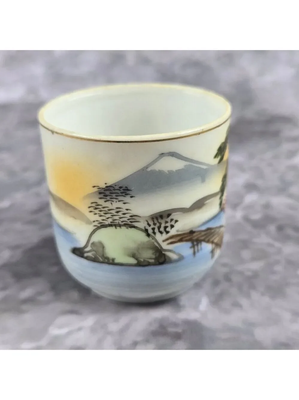 Vintage Demitasse Tea Cup Saucer Hand Painted Occupied Japan Mountain Village